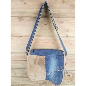 90s Denim Grunge Bag Hippie Boho Leather Crossbody Fairycore Y2K‎ Vintage Purse